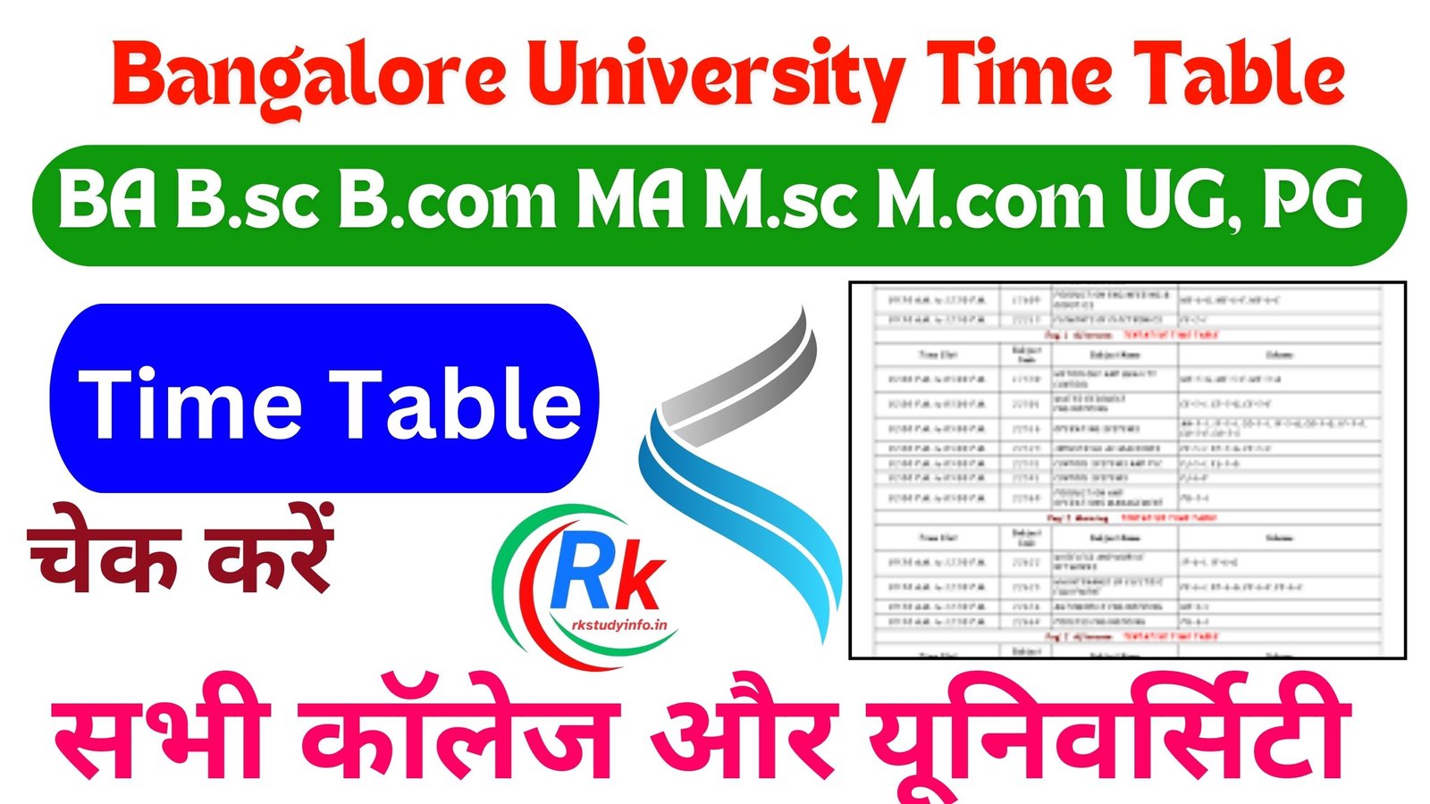 Bangalore University Time Table