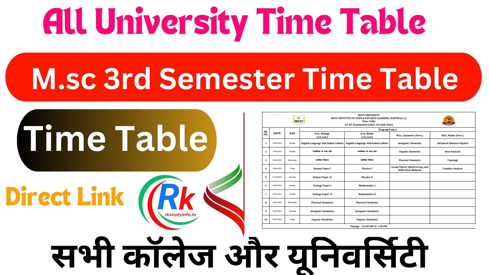 M.sc 3rd Semester Time Table