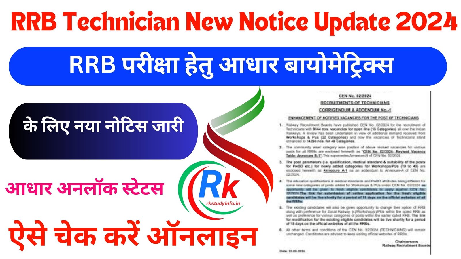 RRB Technician New Notice Update