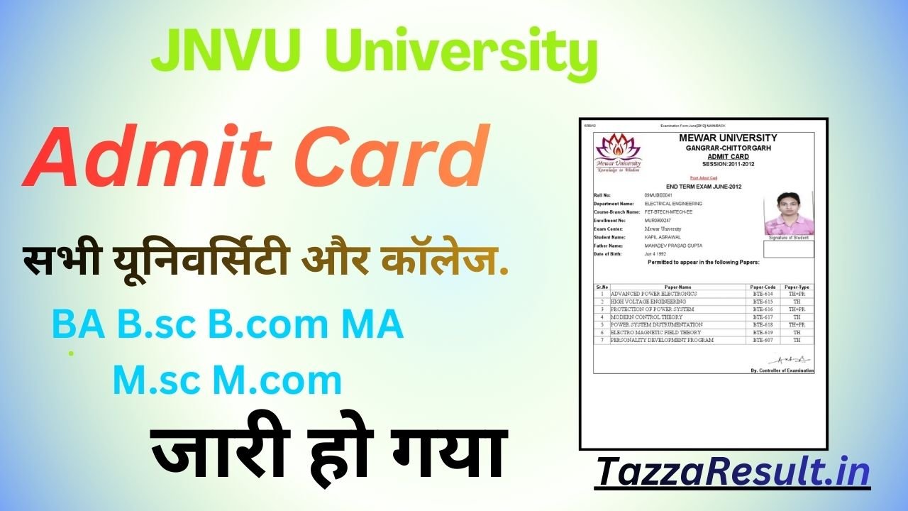 JNVU University Admit Card