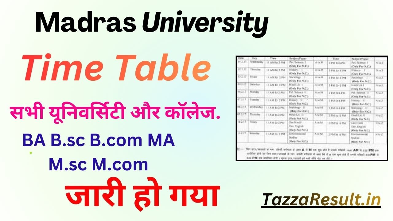 Madras University Time Table