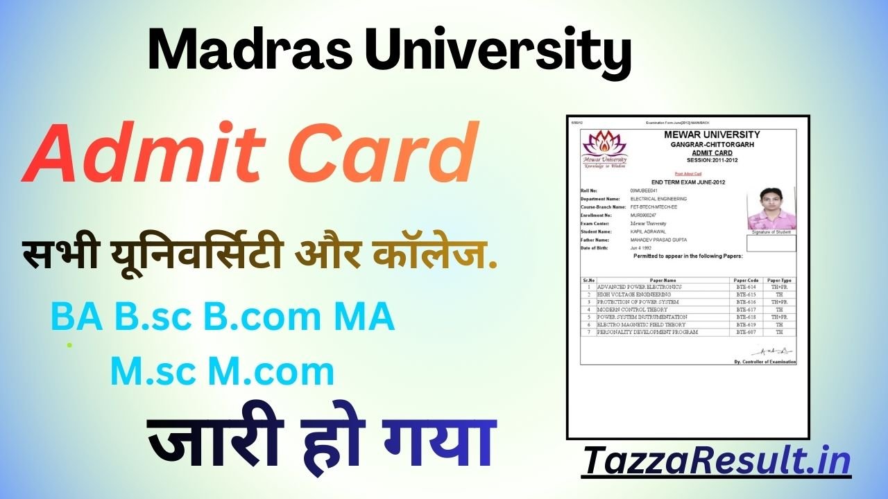 Madras University Admit Card